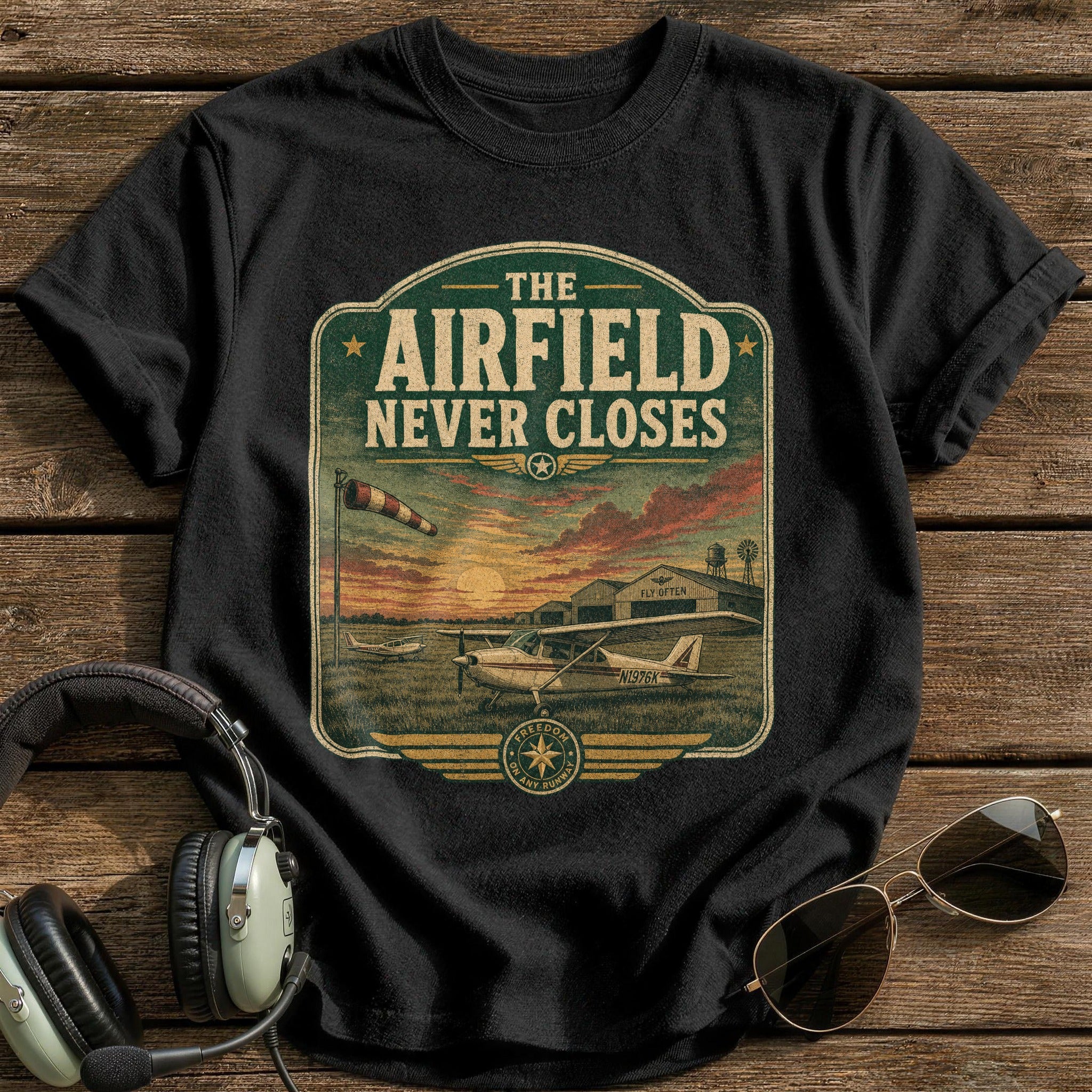 The Airfield Never Closes T-Shirt - Black