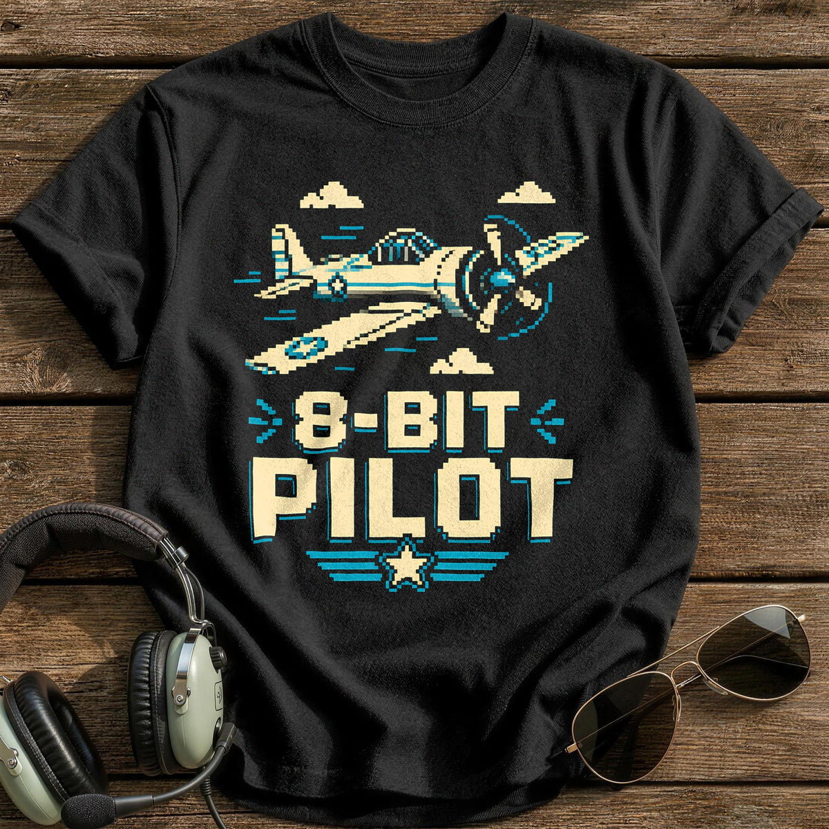 8 Bit Pilot Pixel 69 T-Shirt - Black