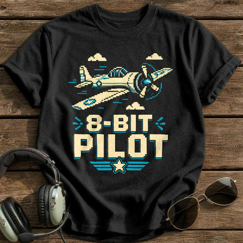 8 Bit Pilot Pixel 69 T-Shirt - Black