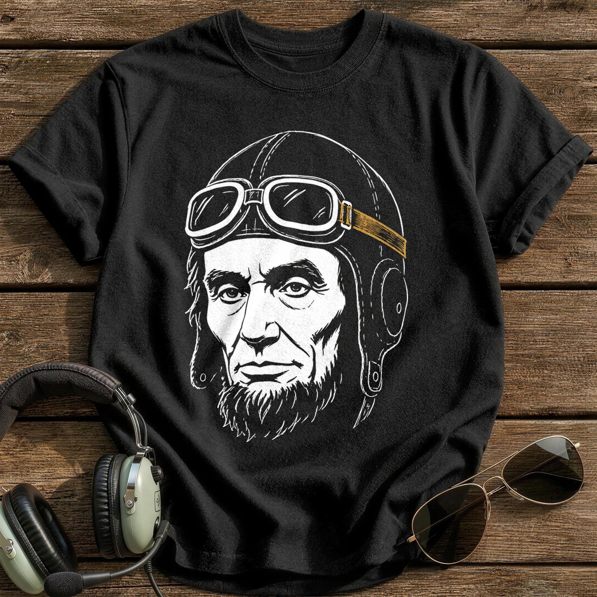 Abraham Lincoln Aviator (Muted Amber) T-Shirt - Black