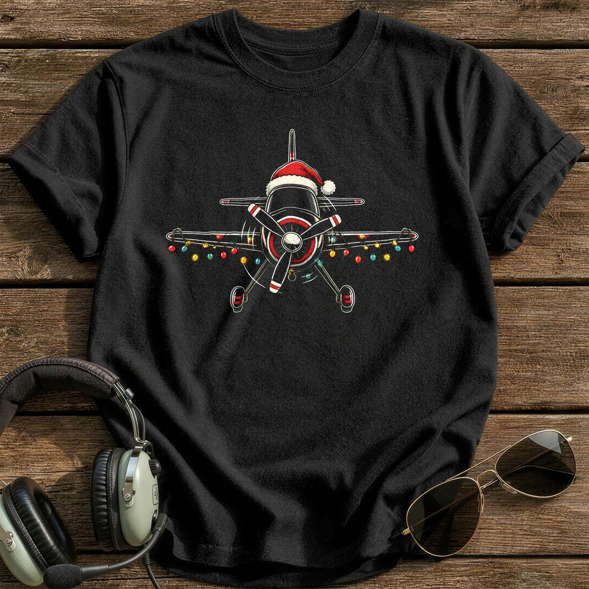 Aerobatic Plane Christmas Lights 21 Kids T-Shirt - Black
