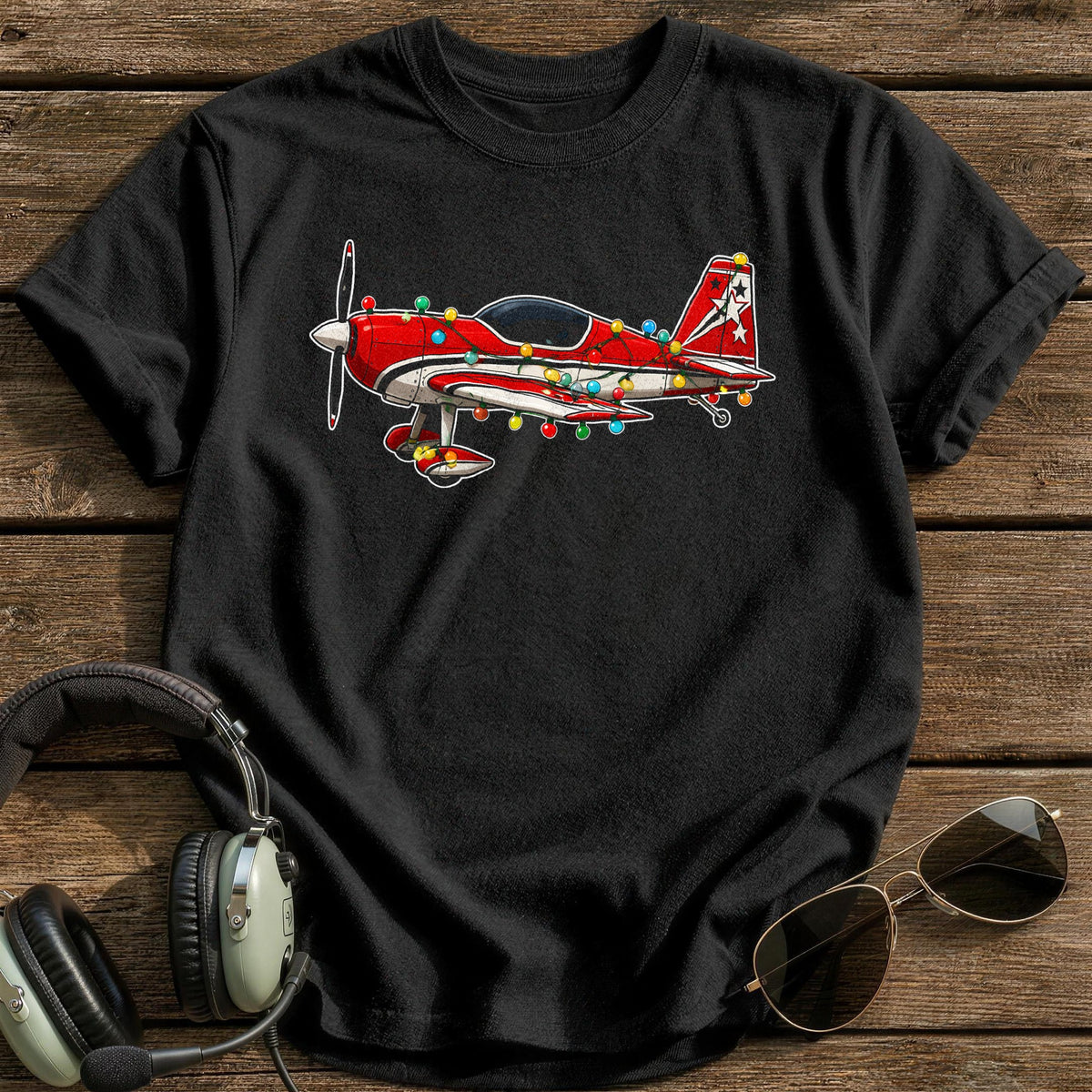 Aerobatic Plane Christmas Lights 56 T-Shirt - Black