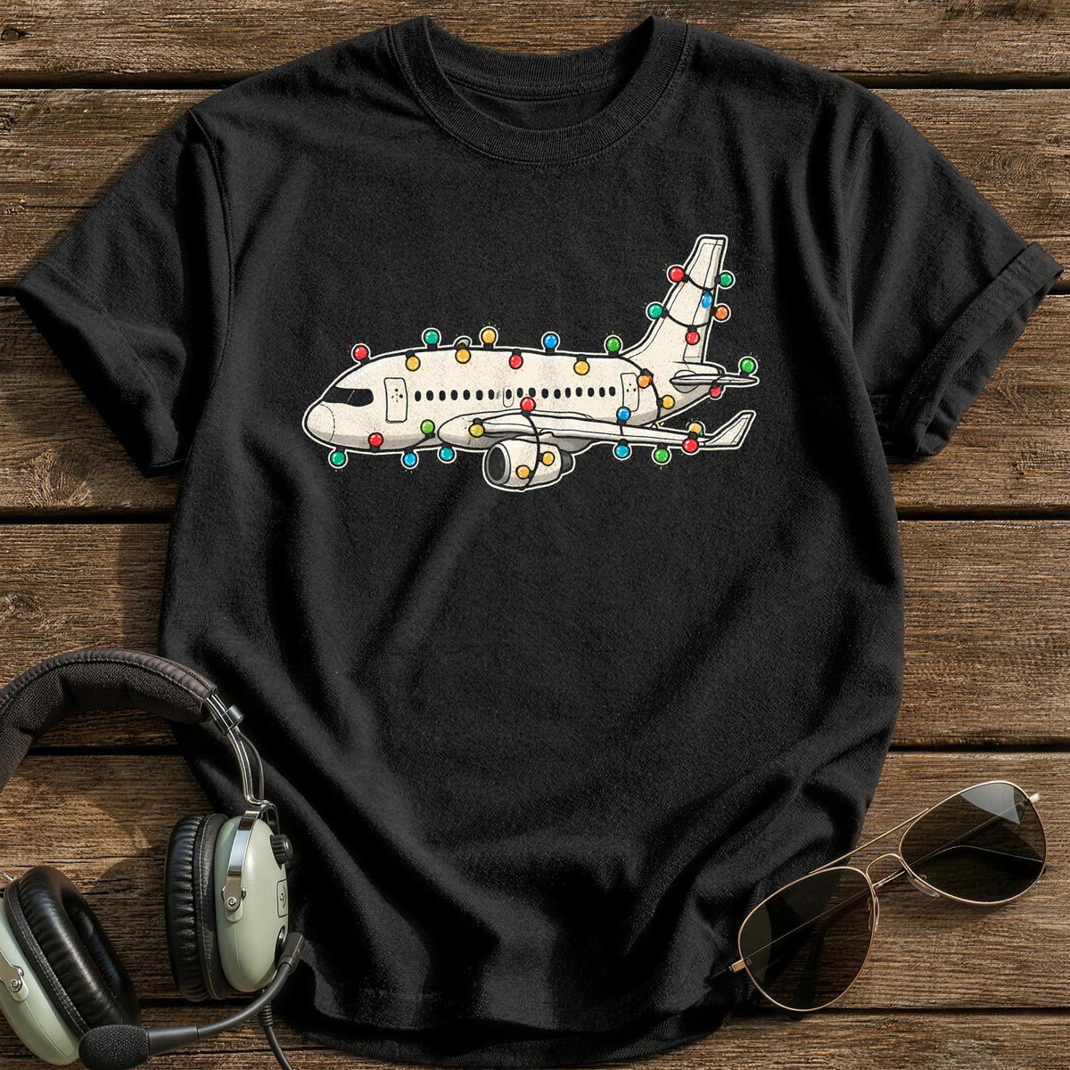 Airliner Christmas Lights 44 T-Shirt - Black