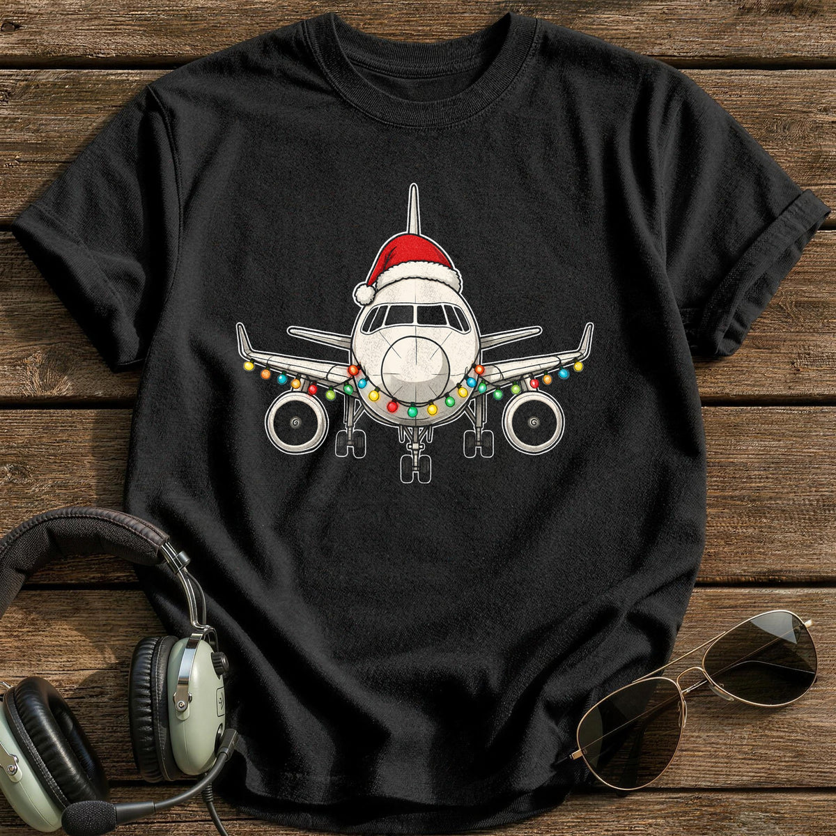 Airliner Christmas Lights 59 T-Shirt - Black