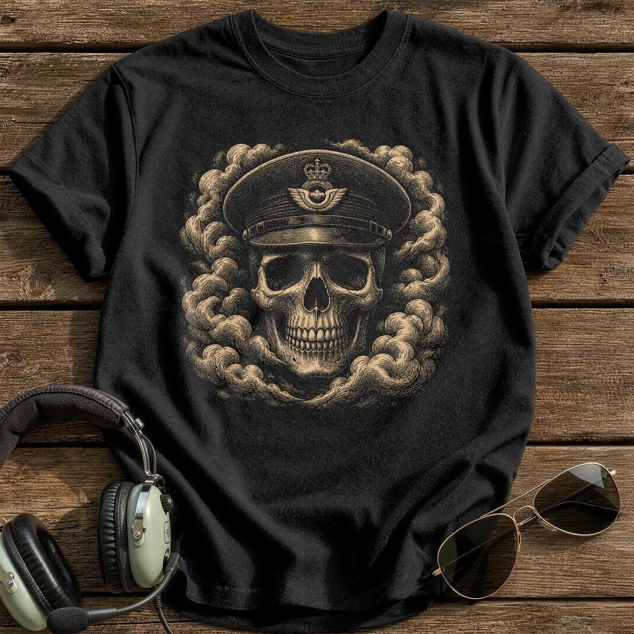 Airman Skull Service Cap T-Shirt - Black