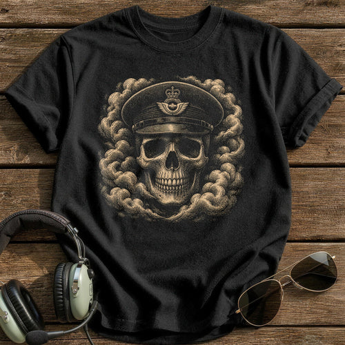 Airman Skull Service Cap T-Shirt - Black