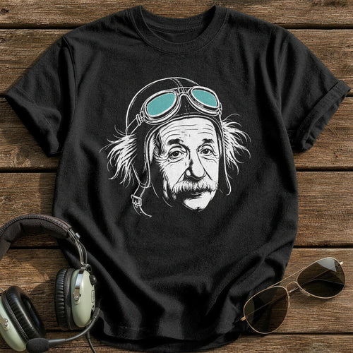 Albert Einstein Aviator (Soft Teal) T-Shirt - Black