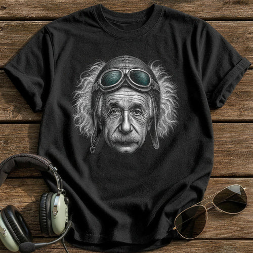Albert Einstein Aviator (Soft Teal) T-Shirt - Black