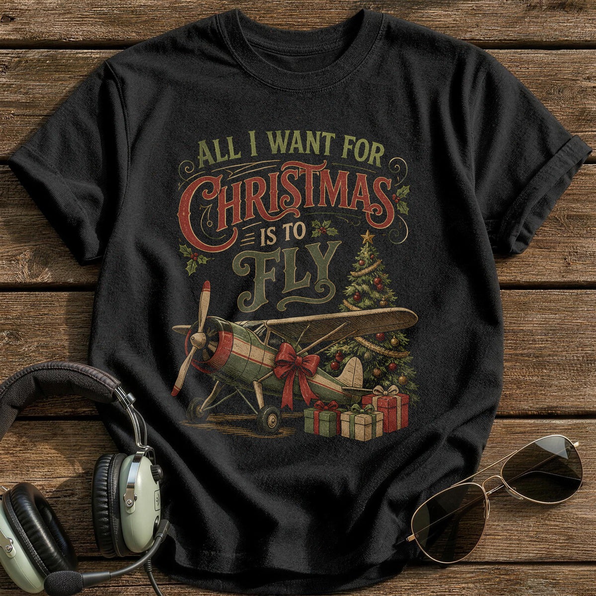 All I Want For Christmas Is To Fly 57 T-Shirt - Black