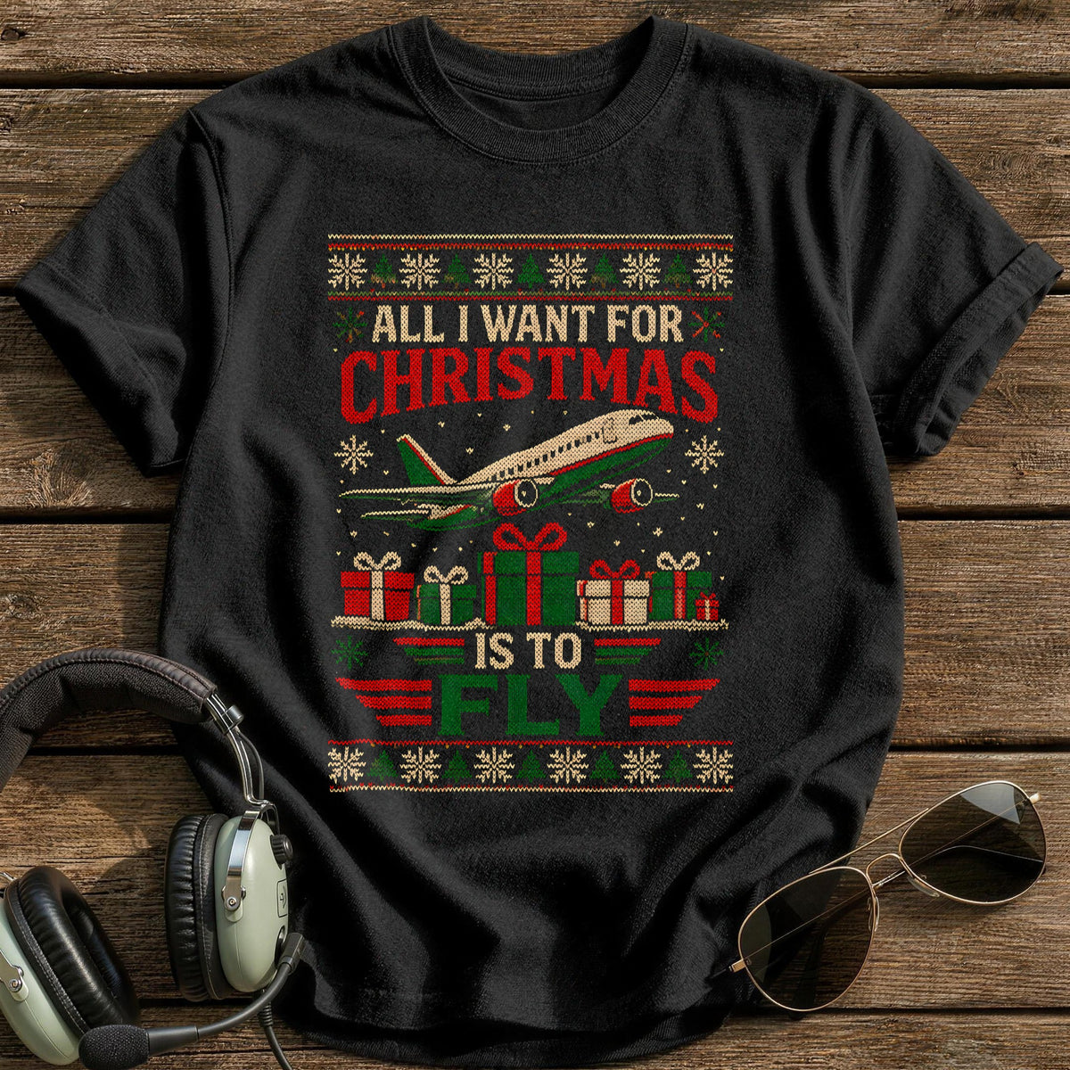 All I Want For Christmas Is To Fly 80 T-Shirt - Black
