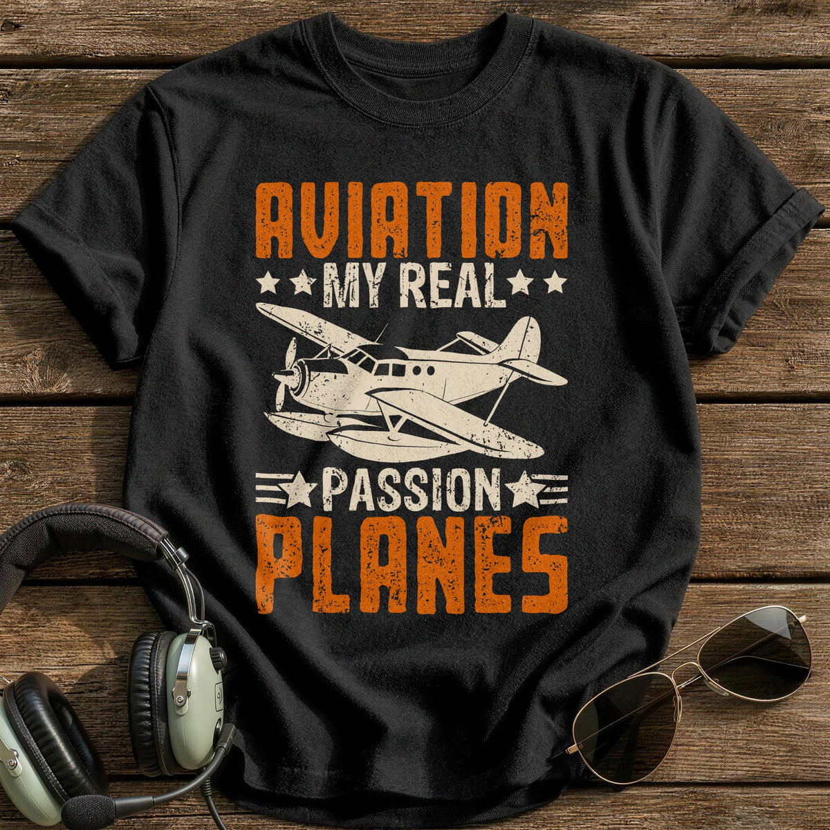 Aviation My Real Passion Planes T-Shirt - Black