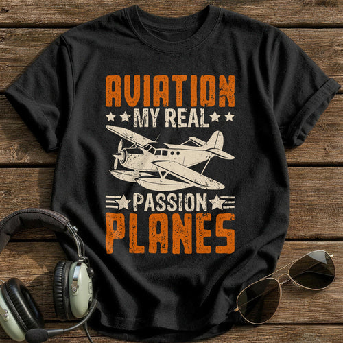 Aviation My Real Passion Planes T-Shirt - Black