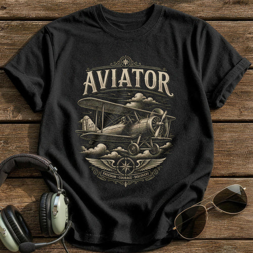 Aviator Woodcut 89 T-Shirt - Black