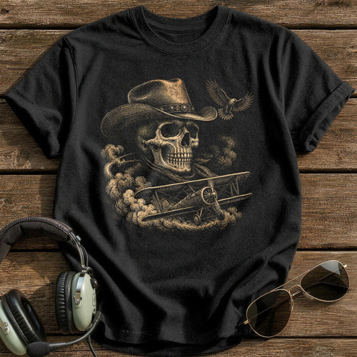 Barnstormer Skull Cowboy Hat T-Shirt - Black