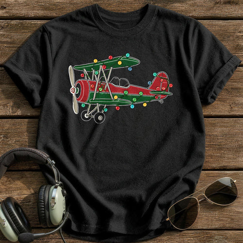 Biplane Christmas Lights 18 T-Shirt - Black