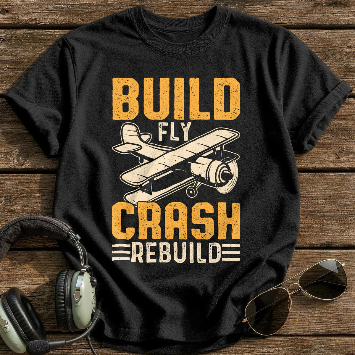 Build Fly Crash Rebuild 2 T-Shirt - Black