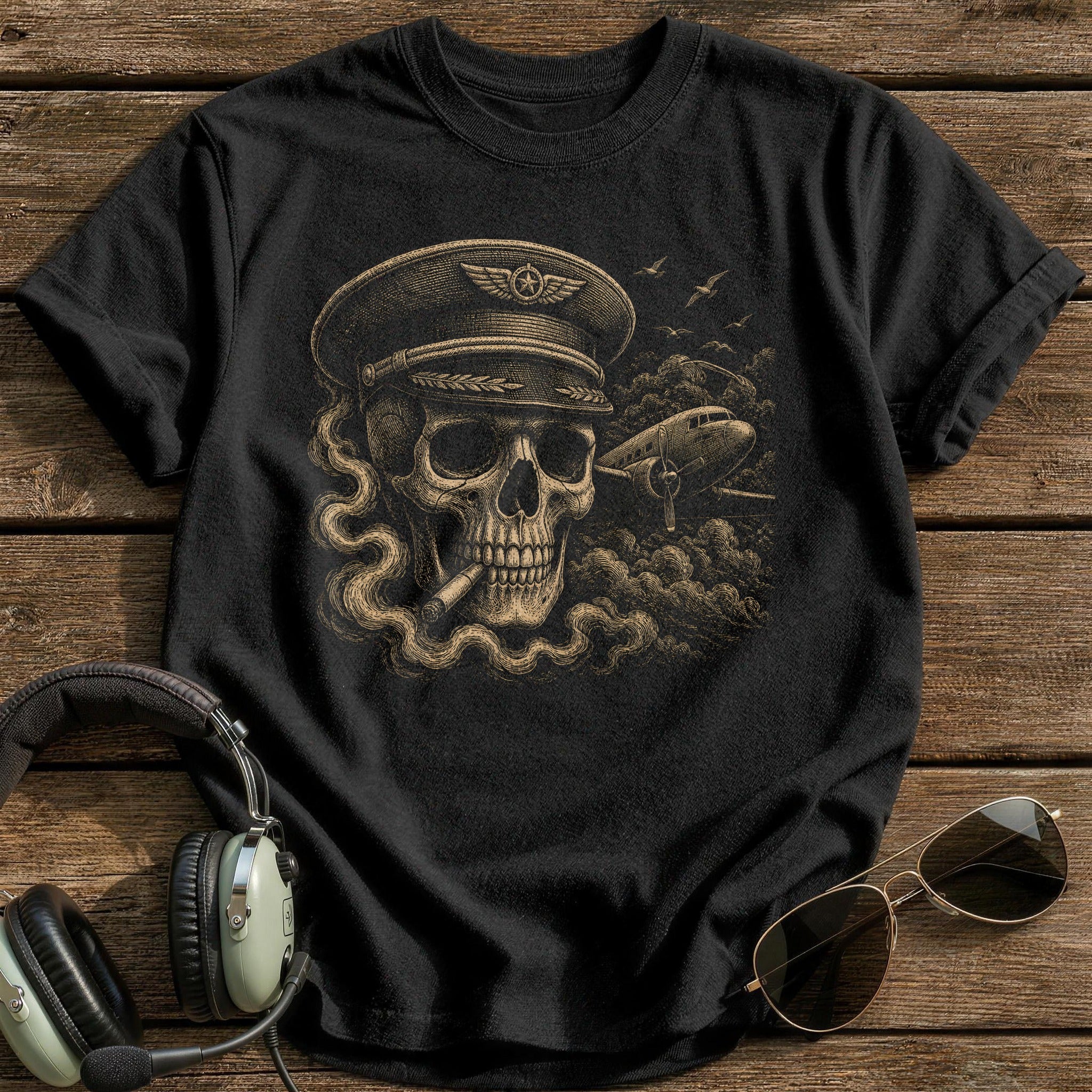 Captain Skull Peaked Cap T-Shirt - Black