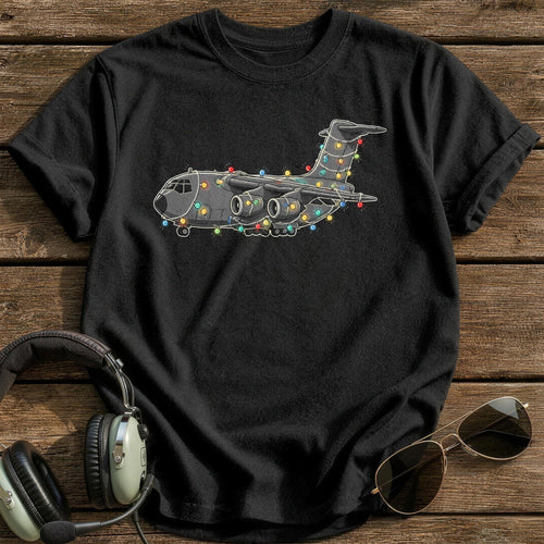Cargo Plane Christmas Lights 89 T-Shirt - Black