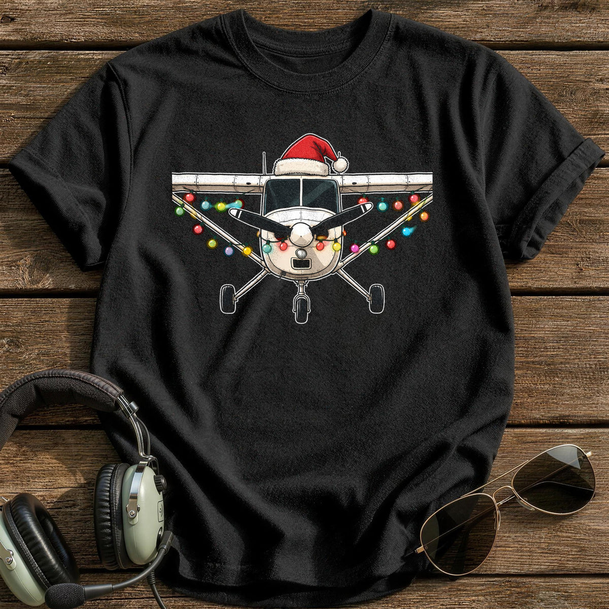 Cessna Christmas Lights 76 T-Shirt - Black