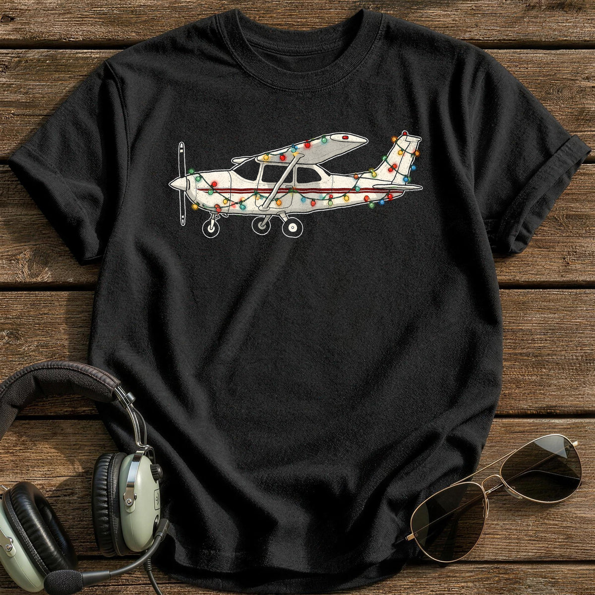 Cessna Christmas Lights 86 T-Shirt - Black