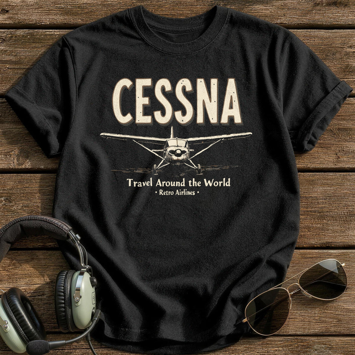 Cessna Travel Around The World T-Shirt - Black