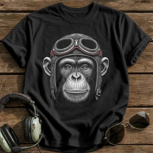 Chimp Aviator (Muted Red) T-Shirt - Black