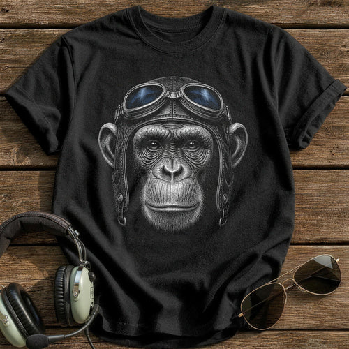 Chimp Flyer (Slate Blue) T-Shirt - Black