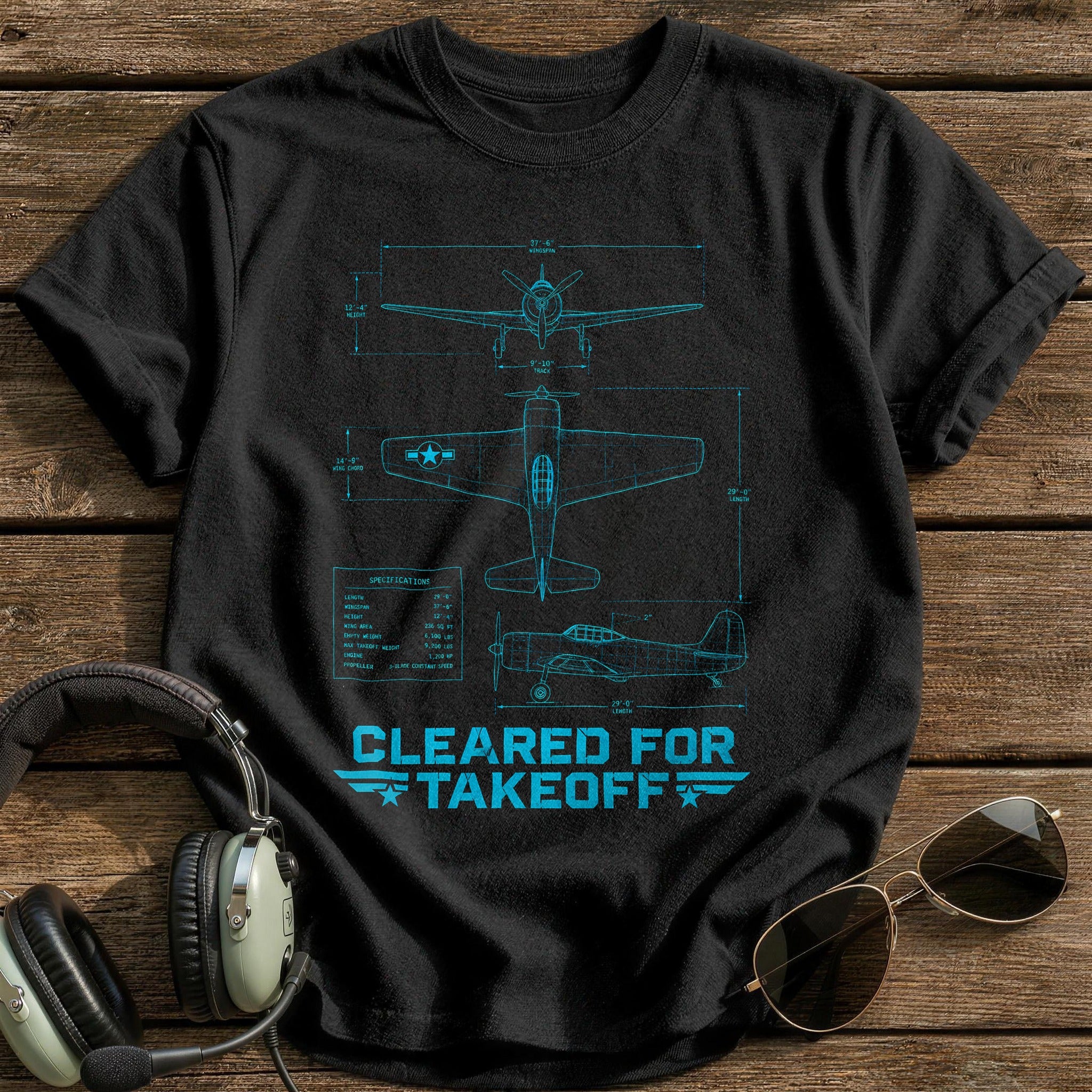 Cleared For Takeoff Blueprint 28 T-Shirt - Black