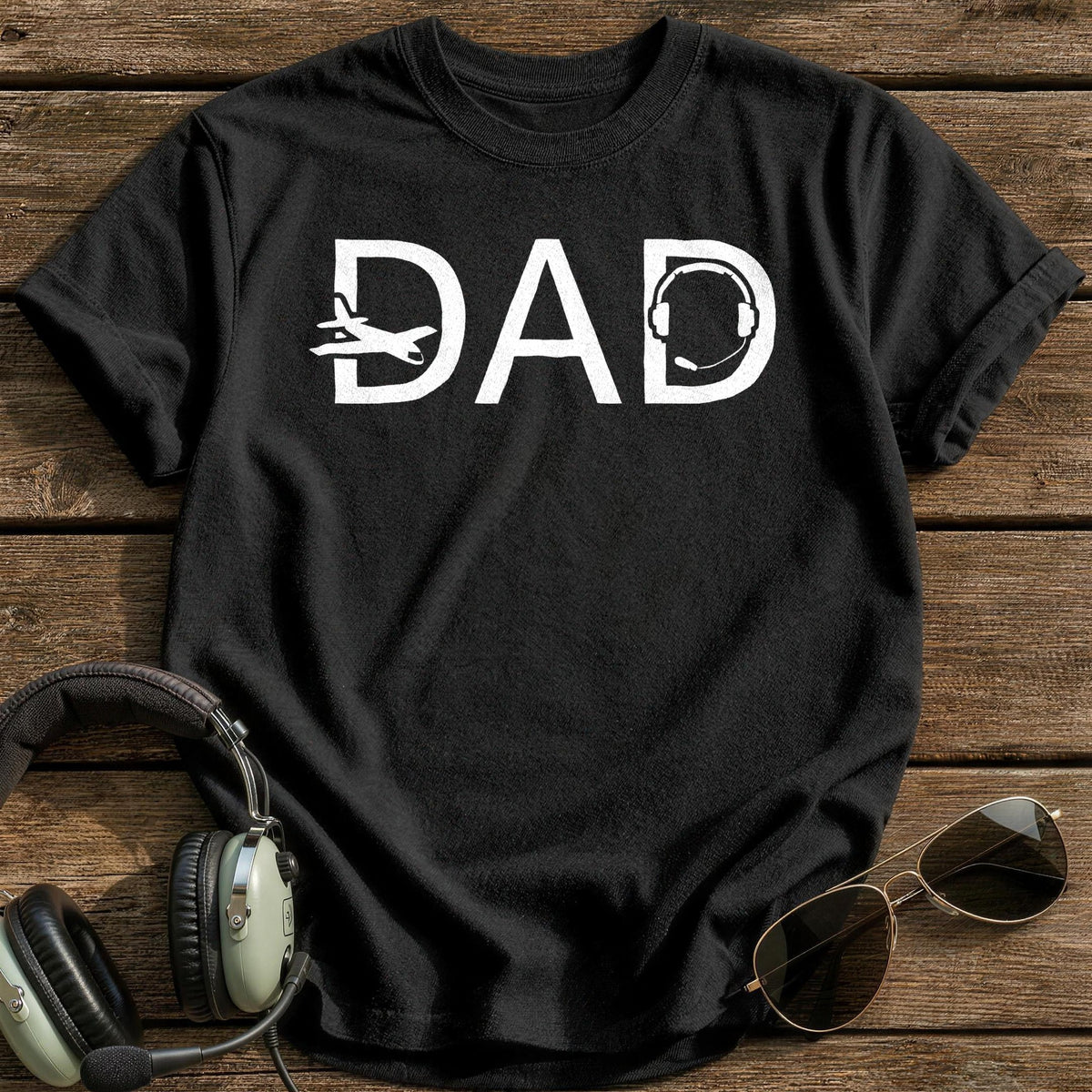 Dad Pilot Headset T-Shirt - Black