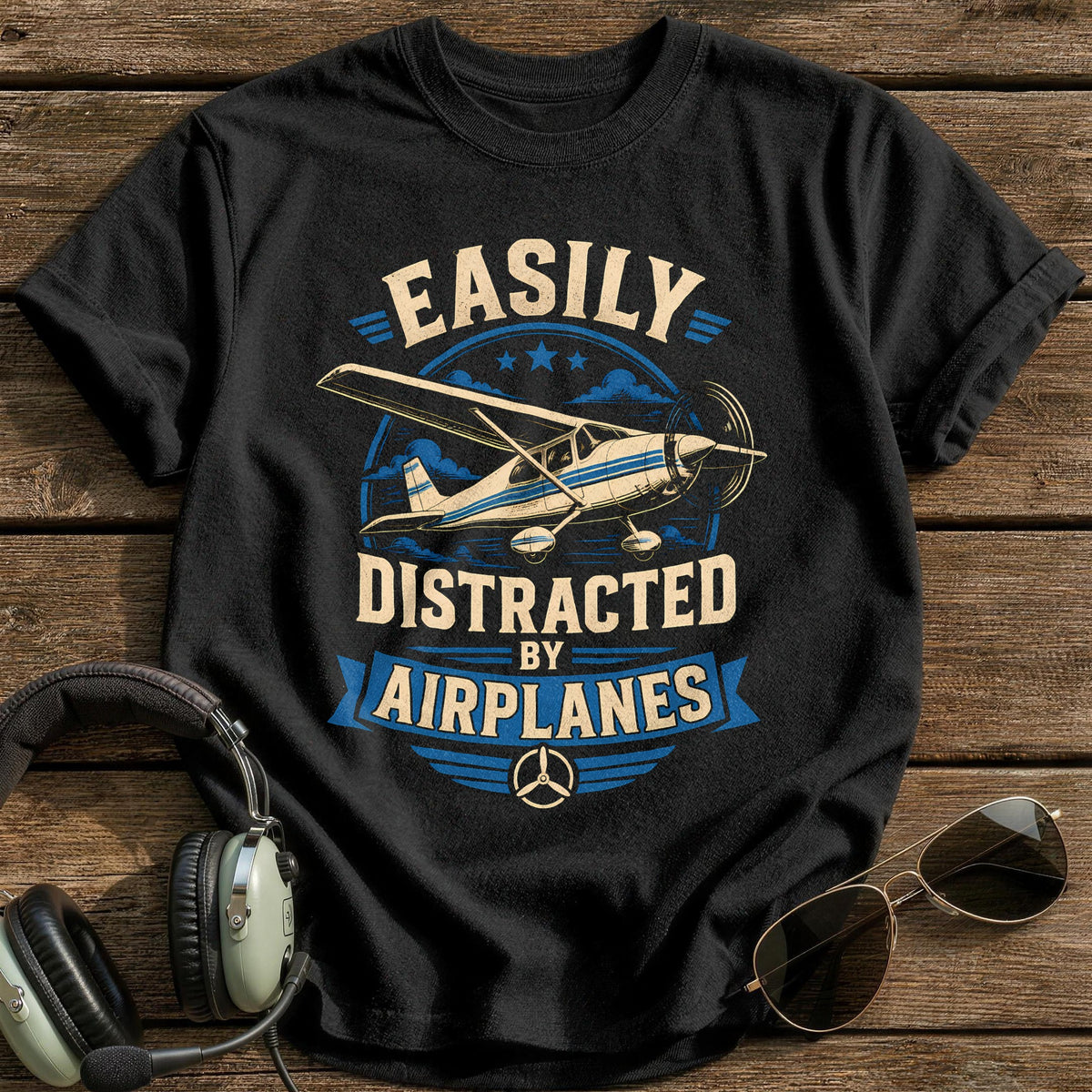 Easily Distracted Airplanes 39 T-Shirt - Black