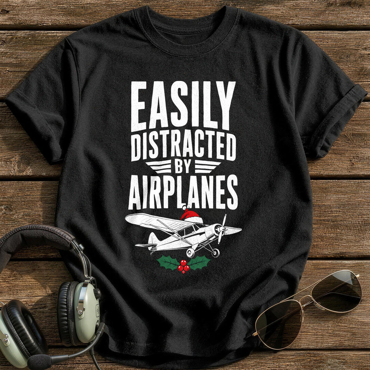 Easily Distracted By Airplanes 59 T-Shirt - Black