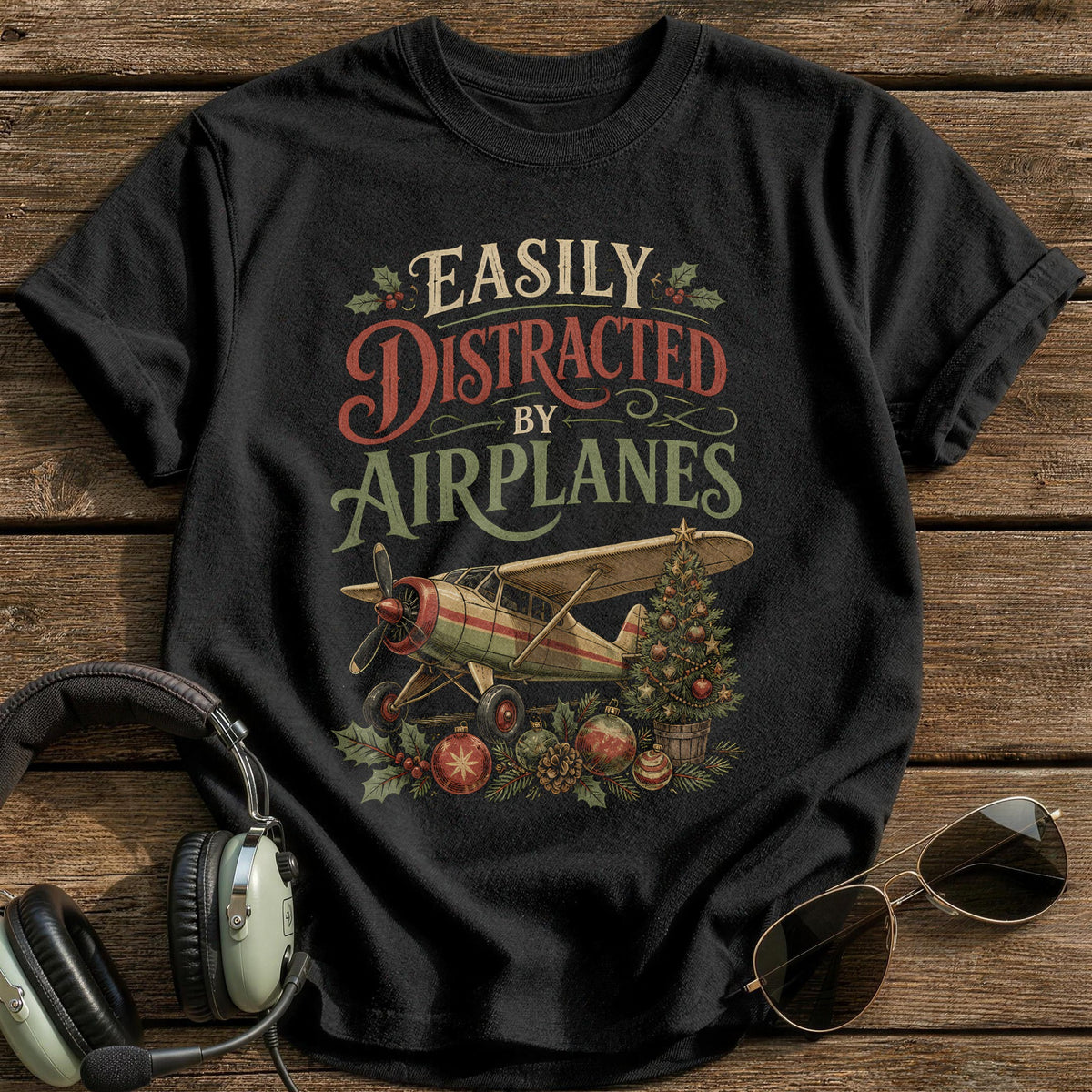Easily Distracted By Airplanes 64 T-Shirt - Black
