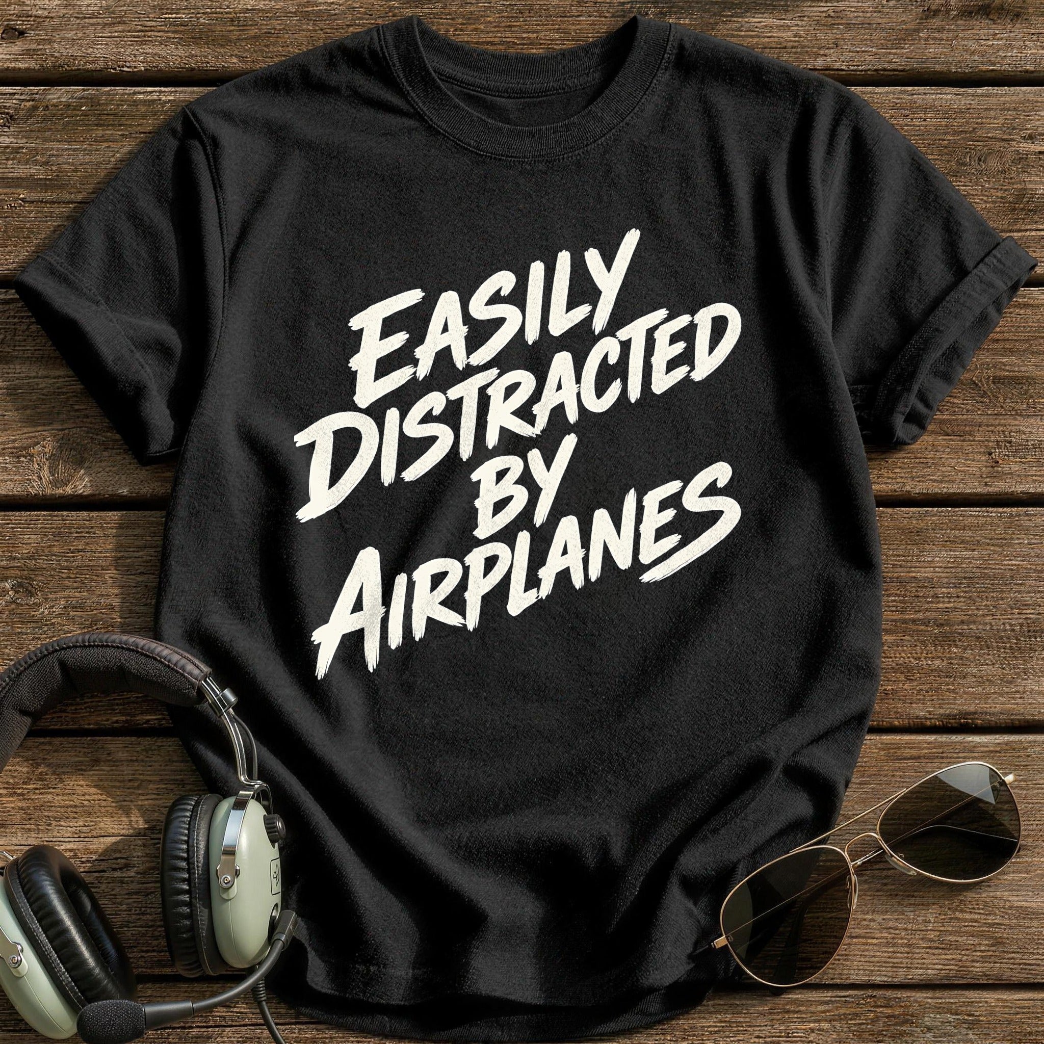 Easily Distracted By Airplanes 95 T-Shirt - Black