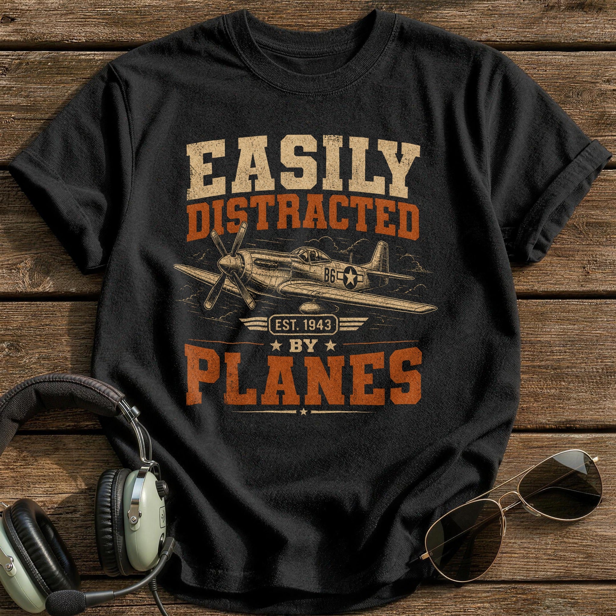 Easily Distracted By Planes T-Shirt - Black
