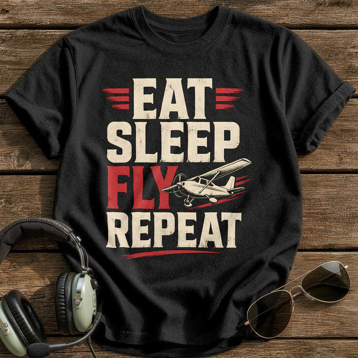 Eat Sleep Fly T-Shirt - Black