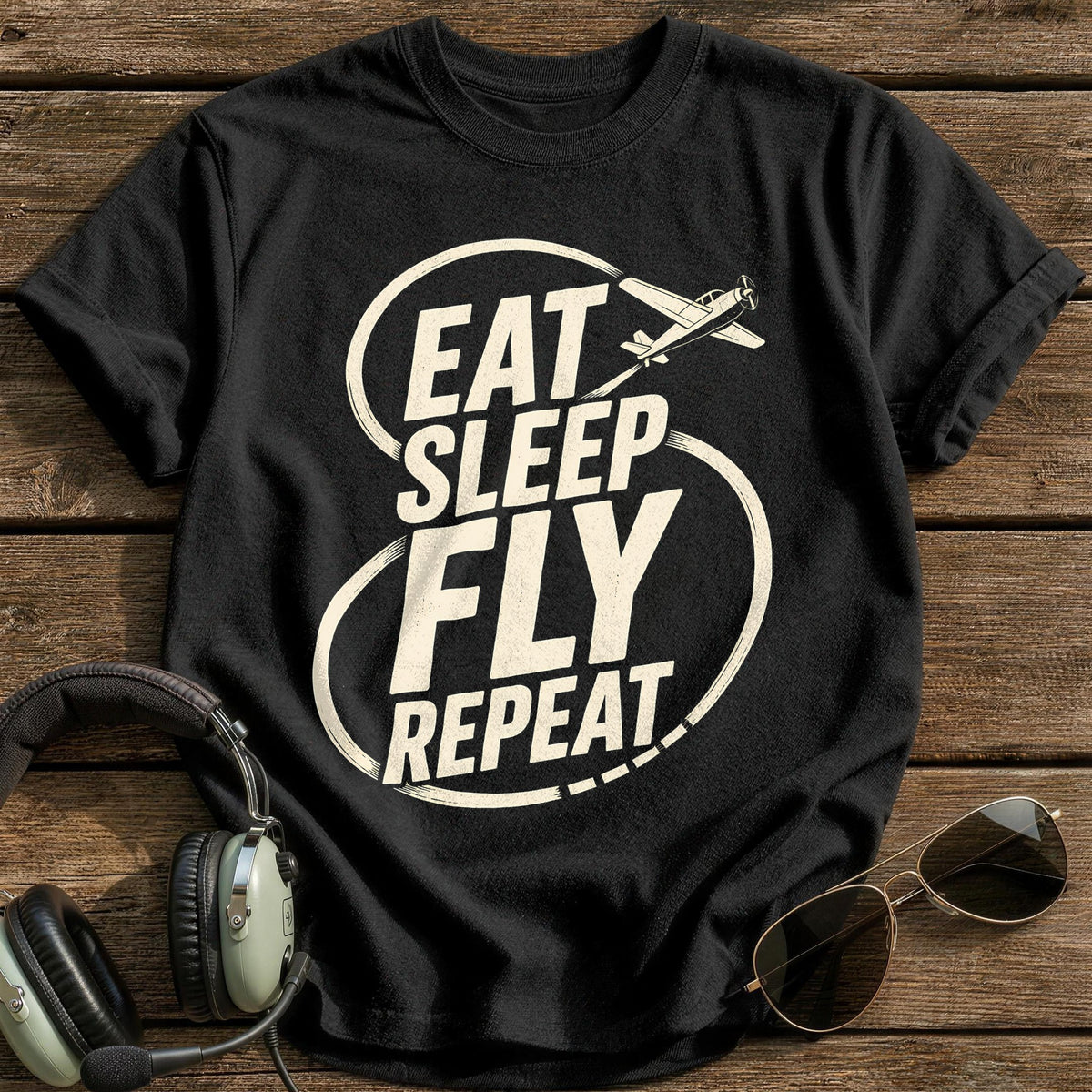Eat Sleep Fly Repeat 70 T-Shirt - Black