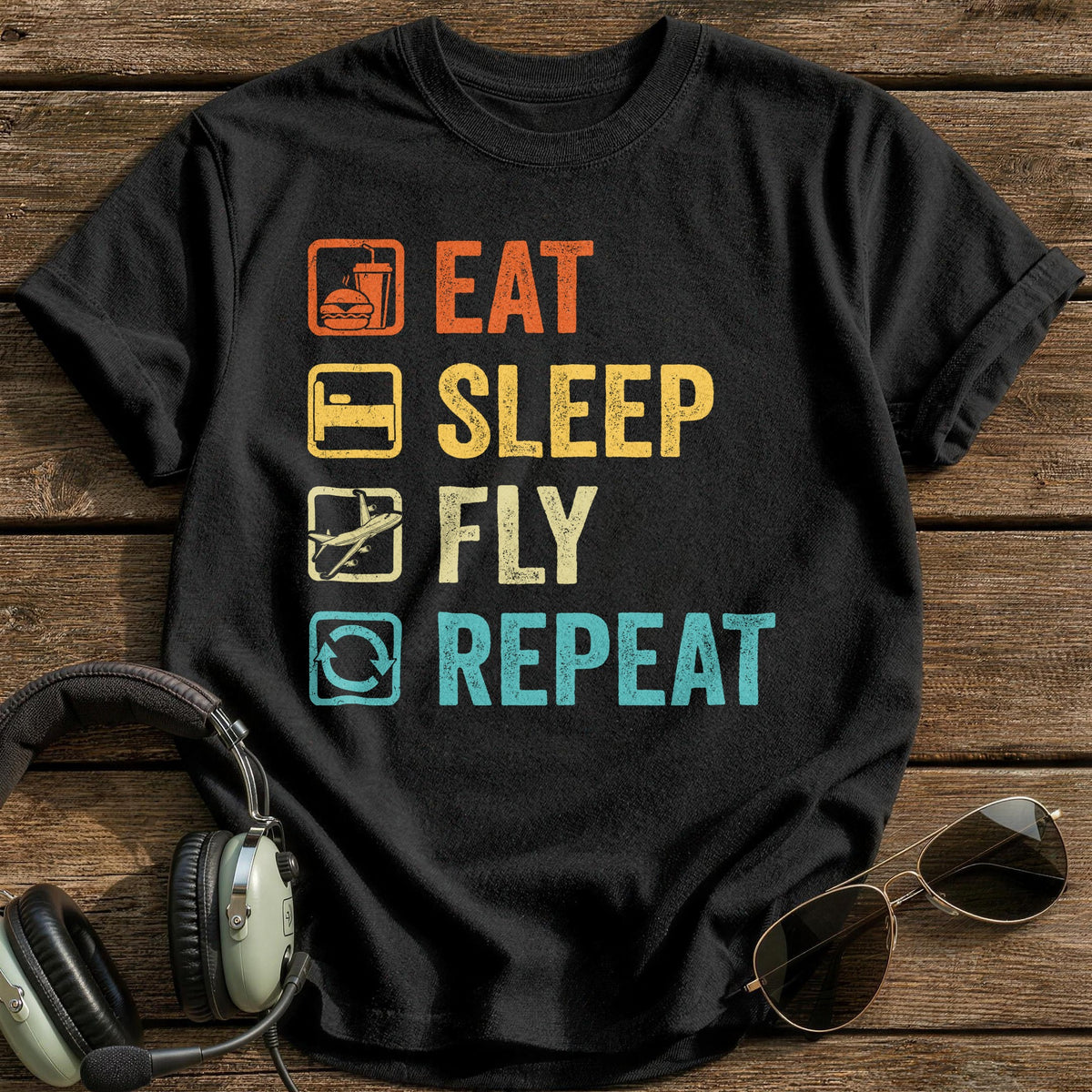 Eat Sleep Fly Repeat T-Shirt - Black