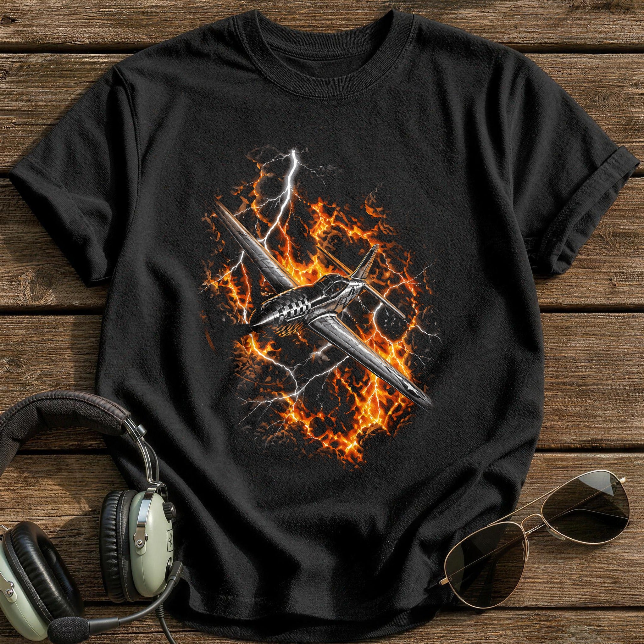 Fire Lightning Jet T-Shirt - Black