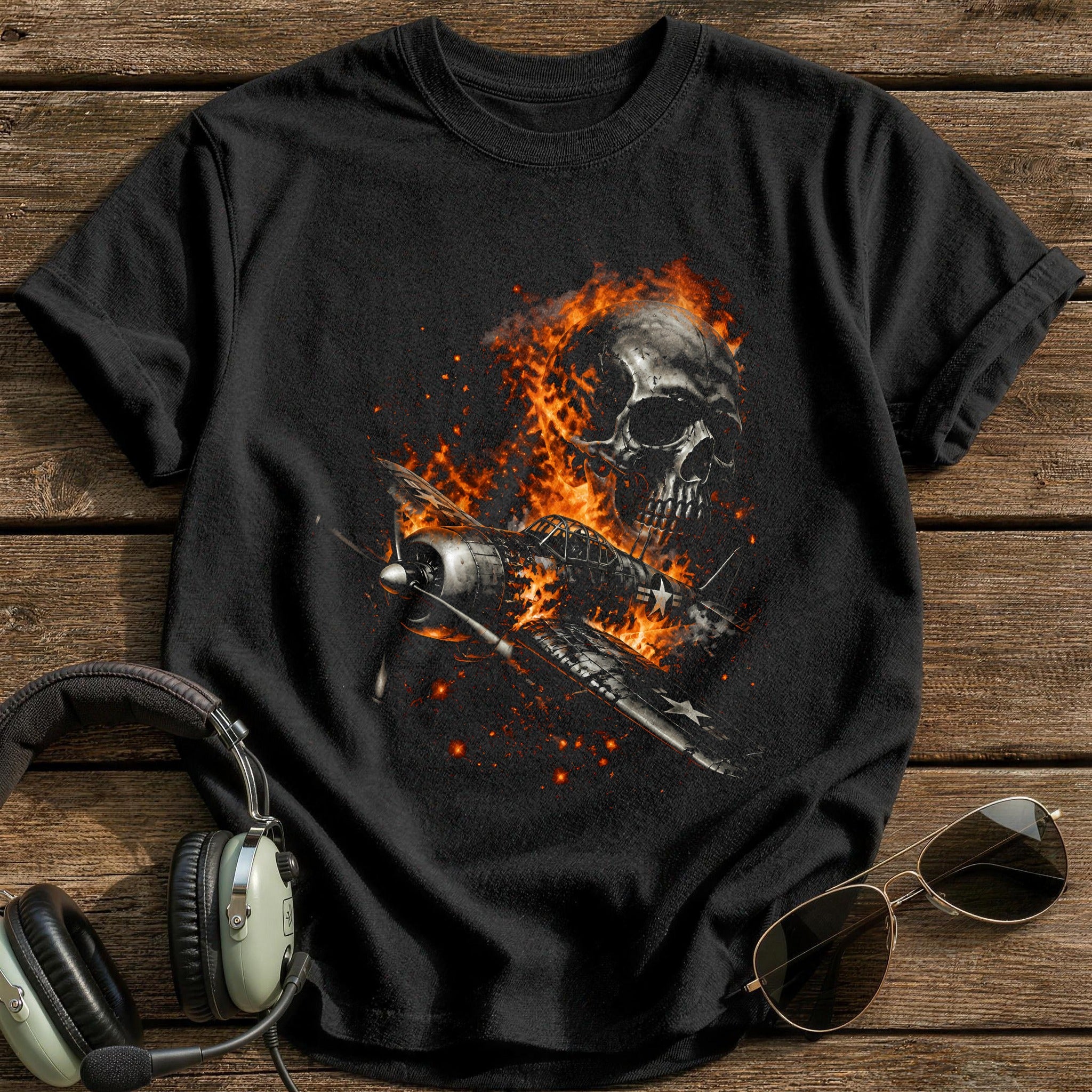 Flaming Warbird Skull 45 - Black