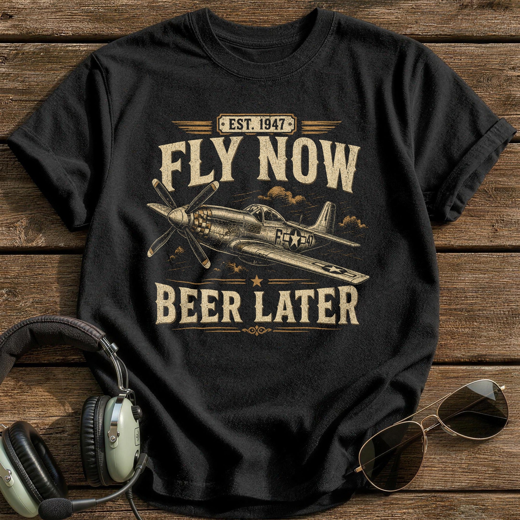 Fly Now Beer Later T-Shirt - Black