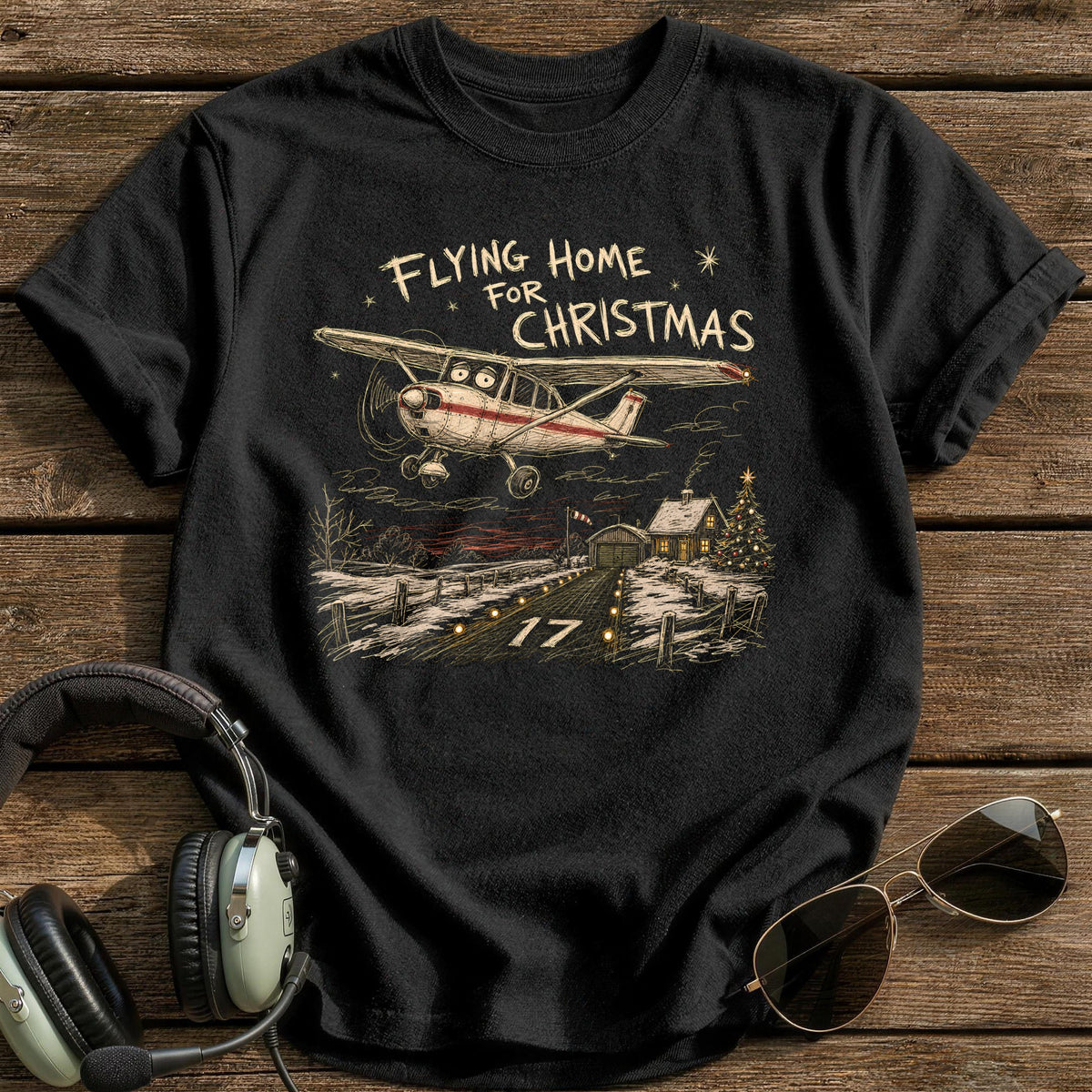 Flying Home For Christmas 2 T-Shirt - Black