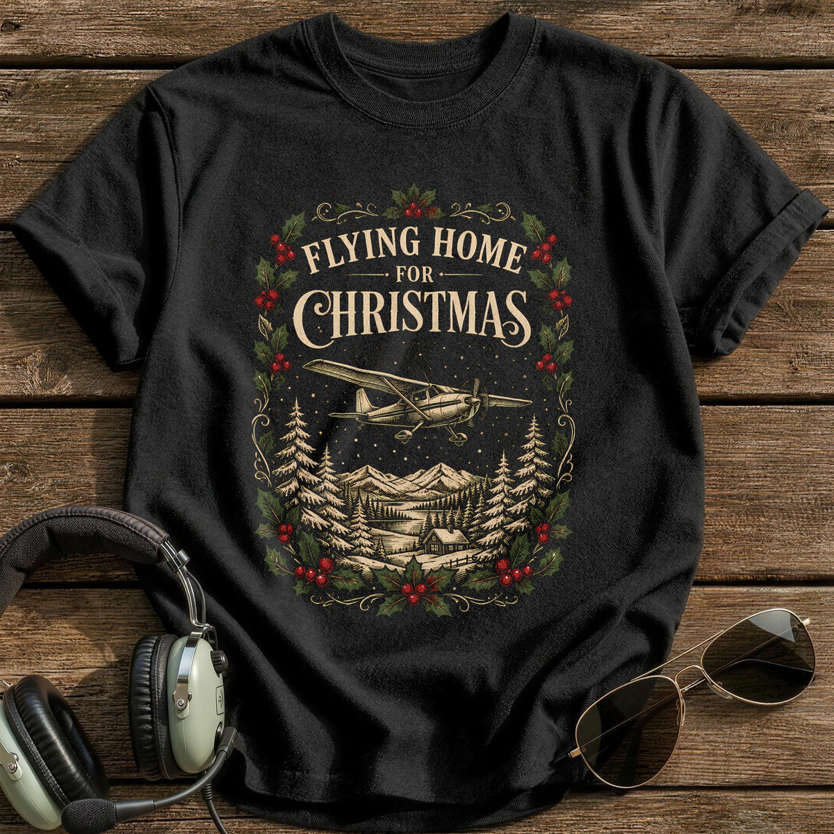 Flying Home For Christmas 83 T-Shirt - Black