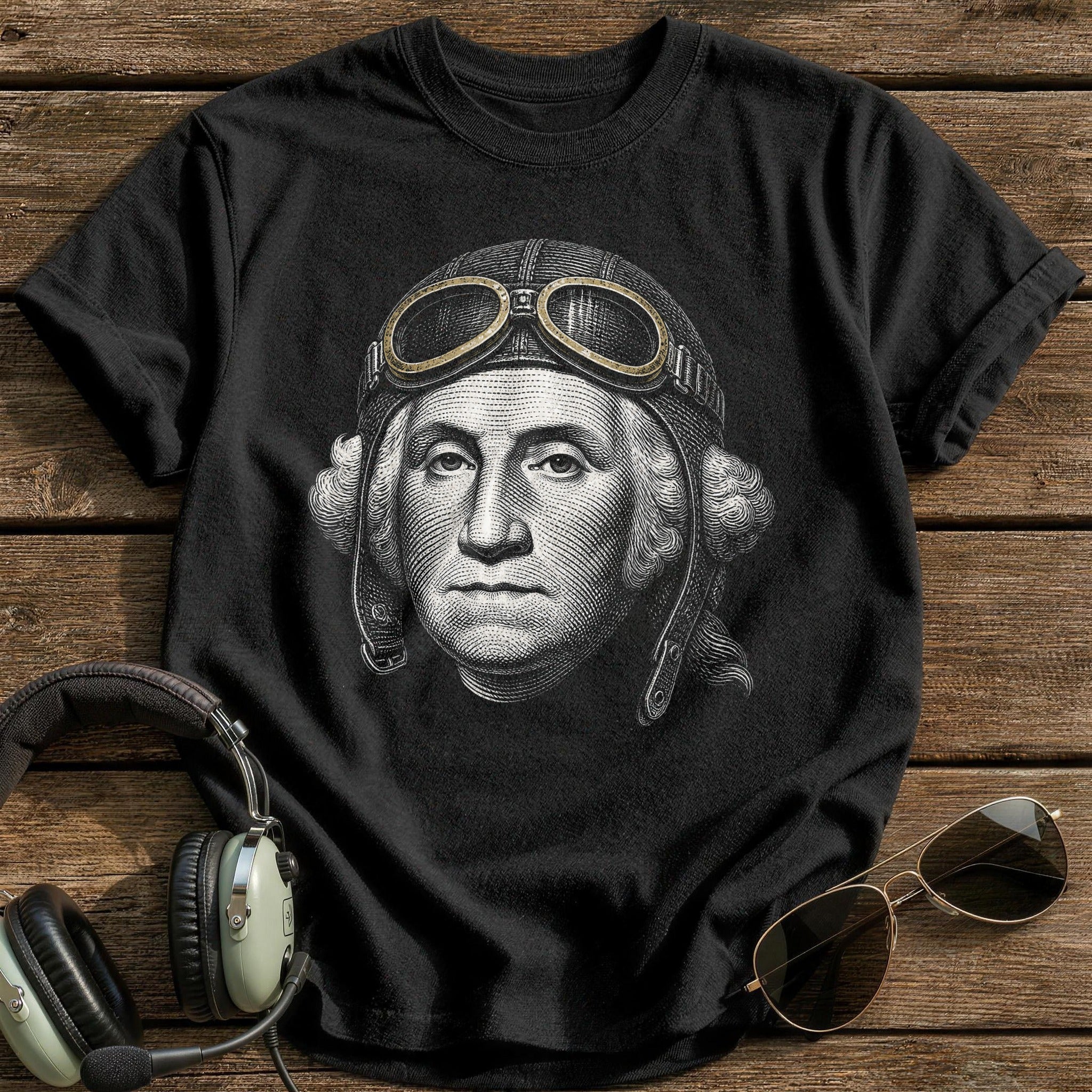George Washington Aviator (Faded Gold) T-Shirt - Black