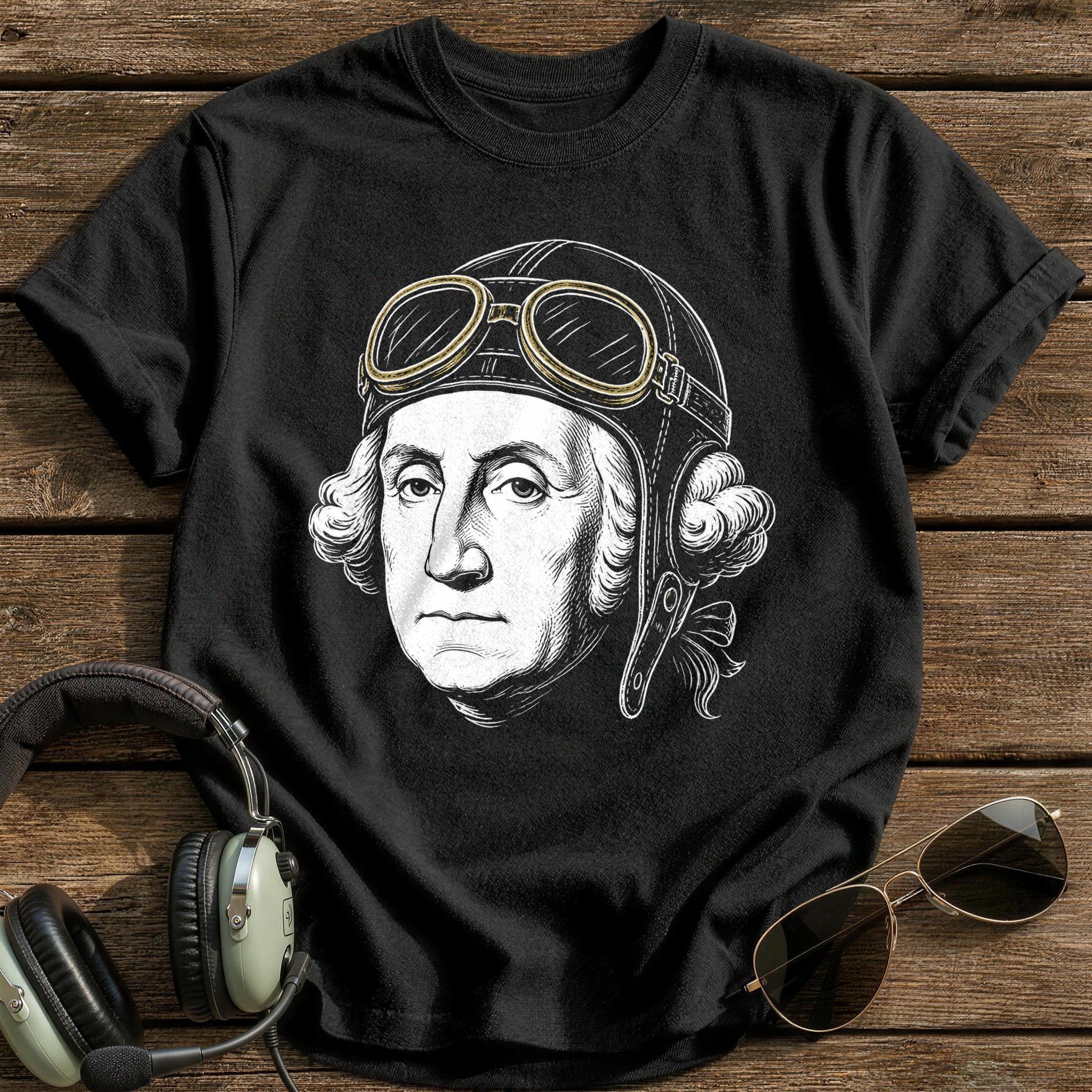 George Washington Aviator (Faded Gold) T-Shirt - Black