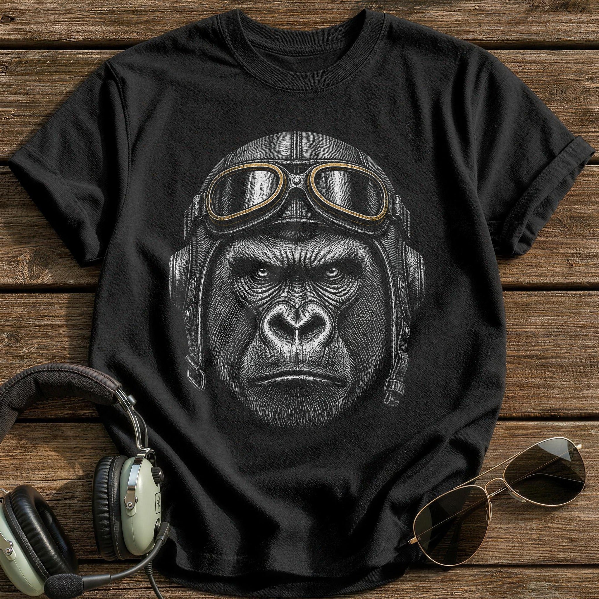 Gorilla Aviator (Faded Gold) T-Shirt - Black