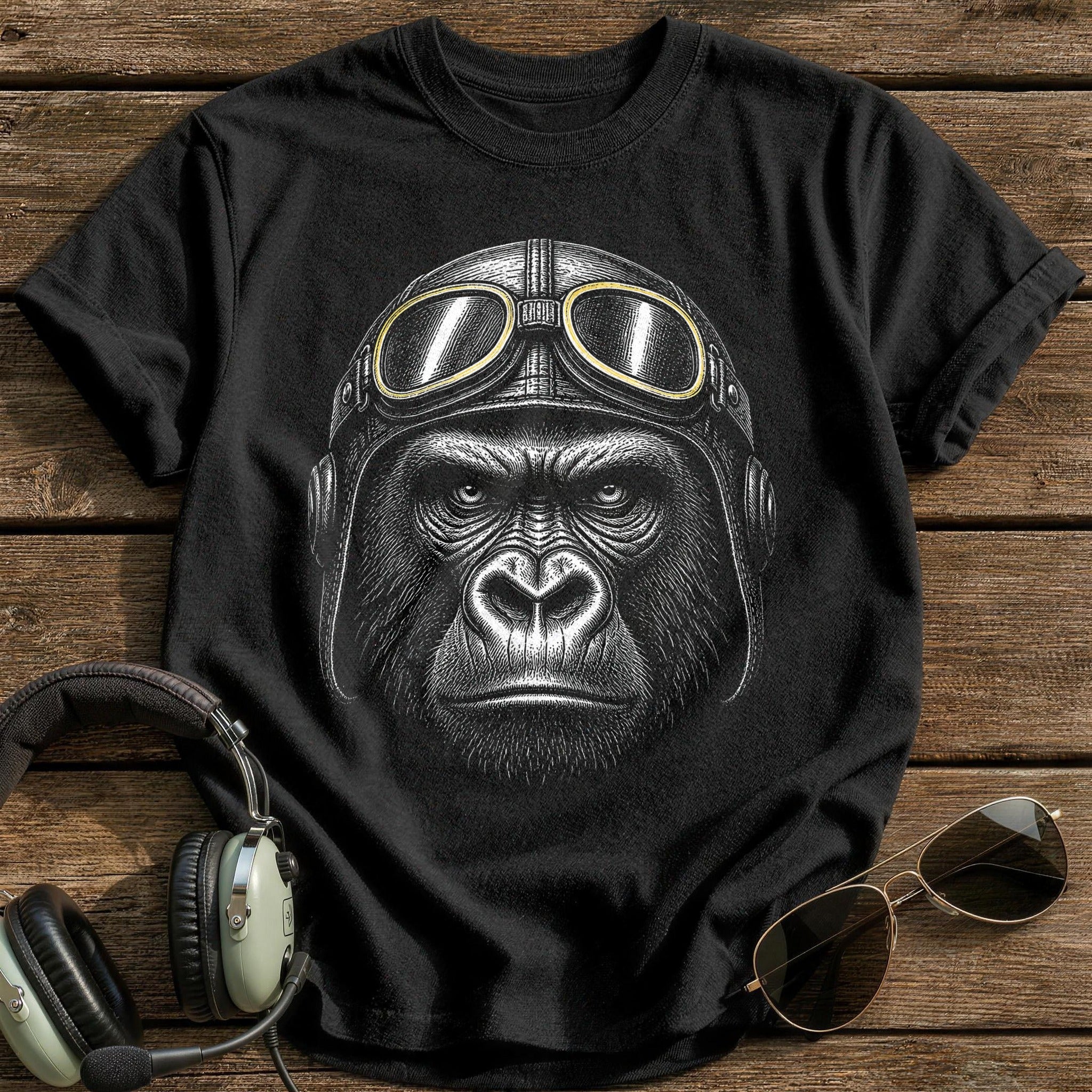 Gorilla Pilot (Pale Yellow) T-Shirt - Black