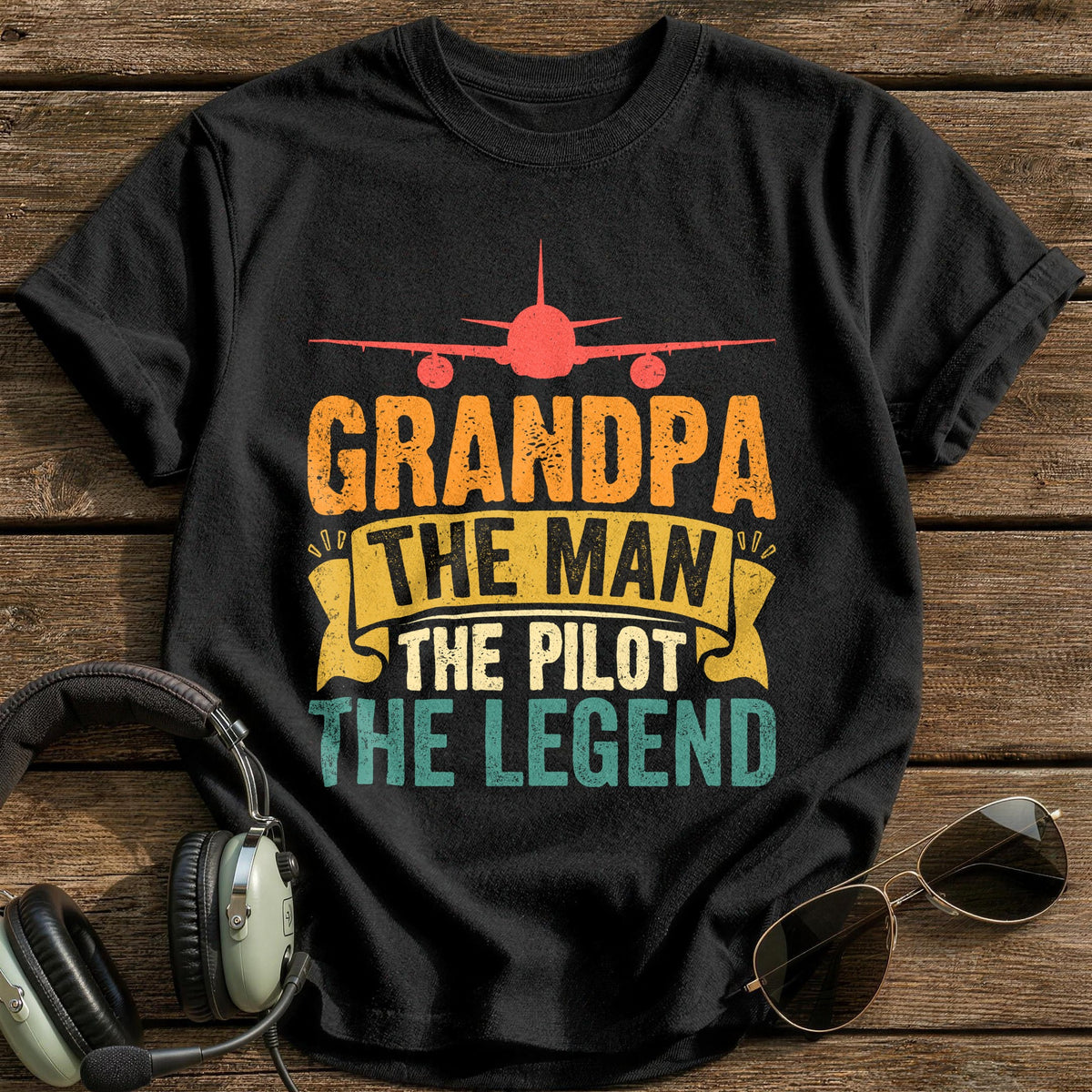 Grandpa The Man The Pilot The Legend T-Shirt - Black