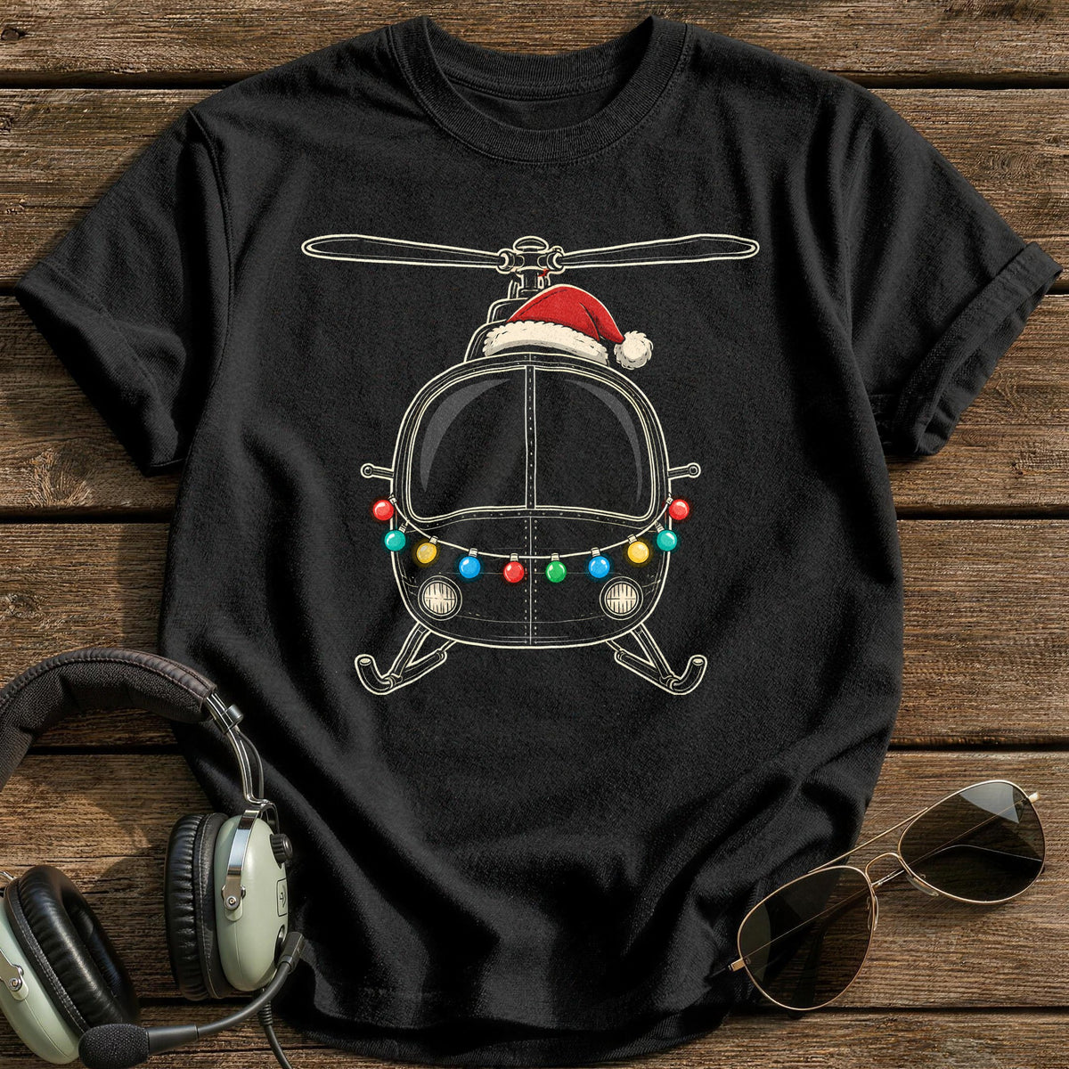 Helicopter Christmas Lights 19 T-Shirt - Black