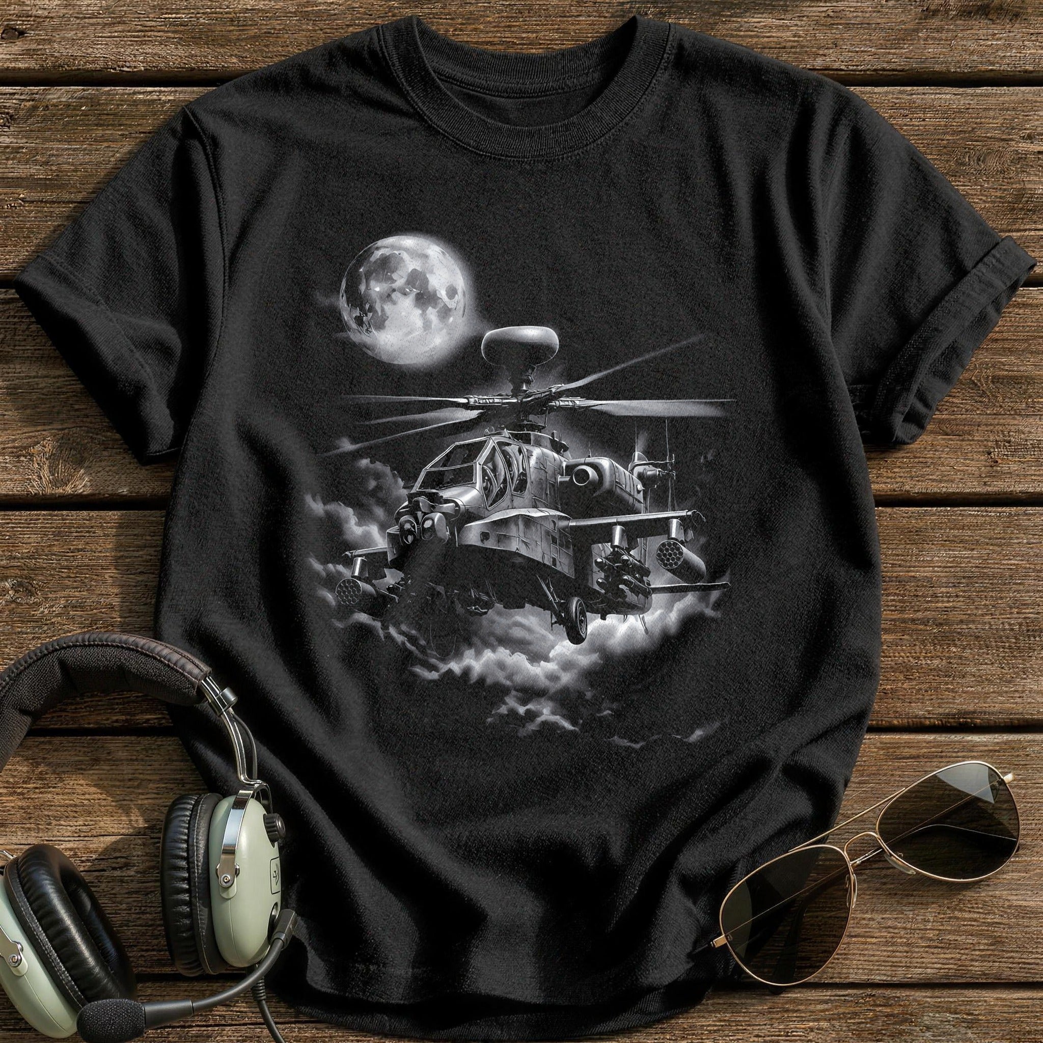 Helicopter Full Moon T-Shirt - Black