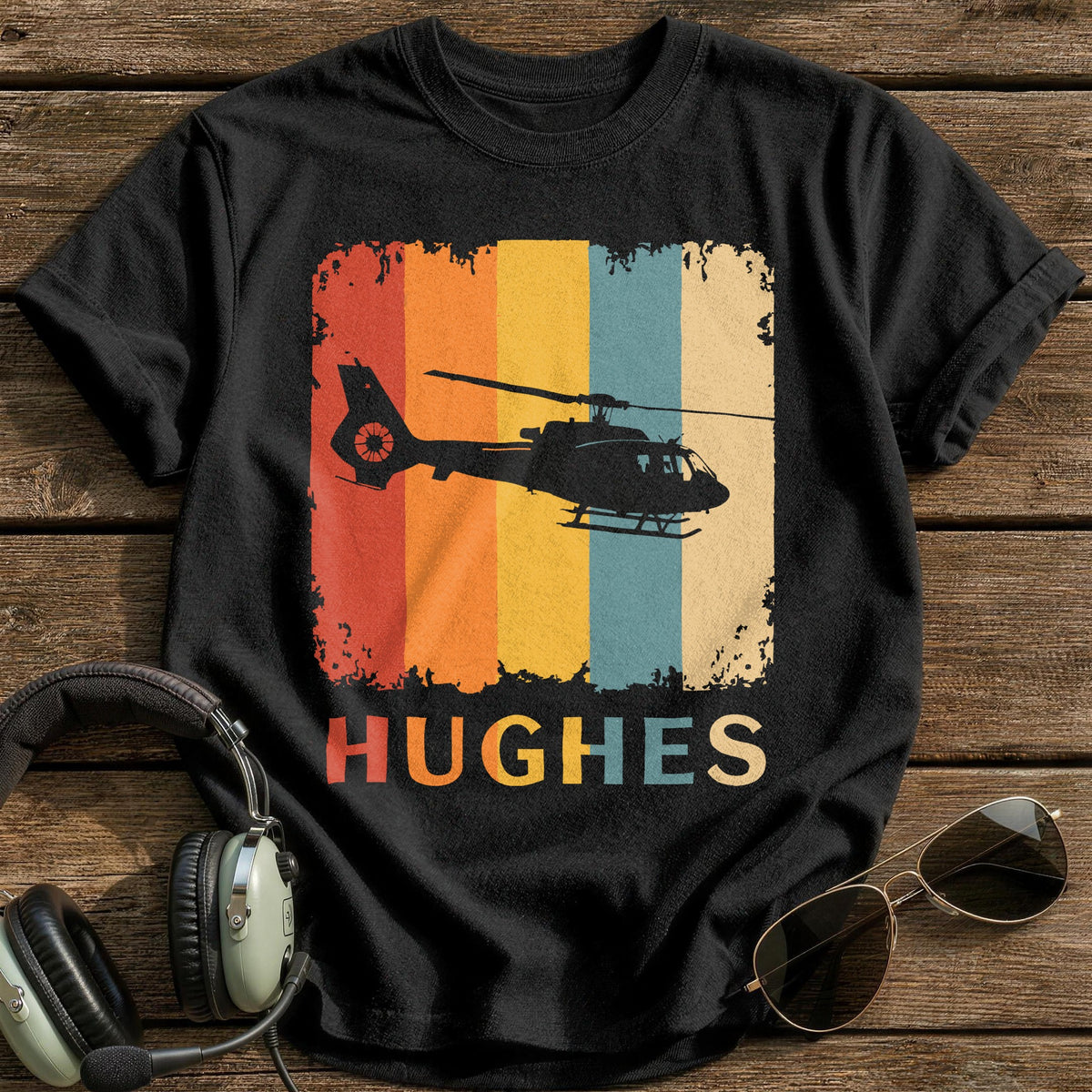 Hughes Retro Helicopter 1 T-Shirt - Black